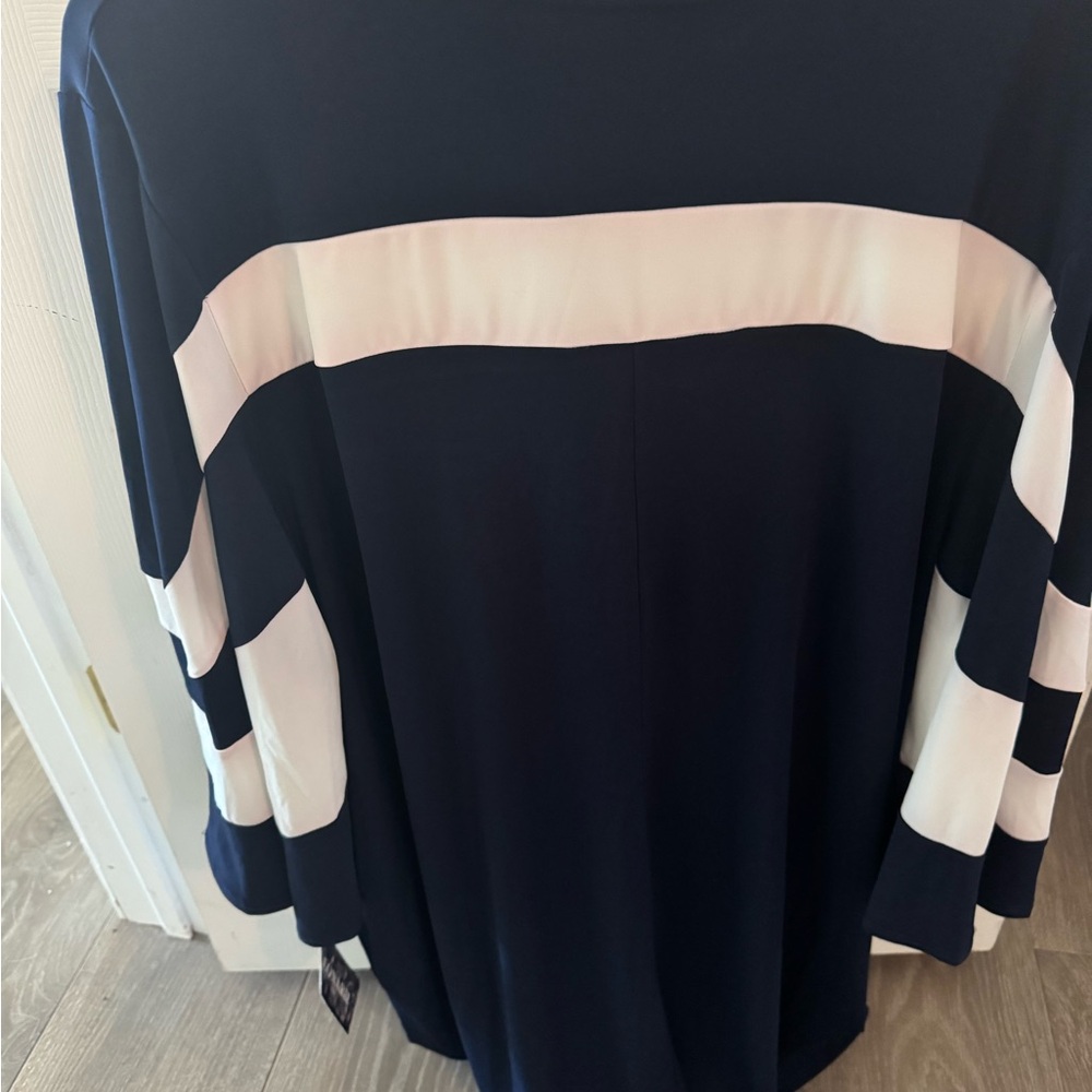 Nina Leonard Navy and White Long Sleeve Dress - Picture 6 of 7